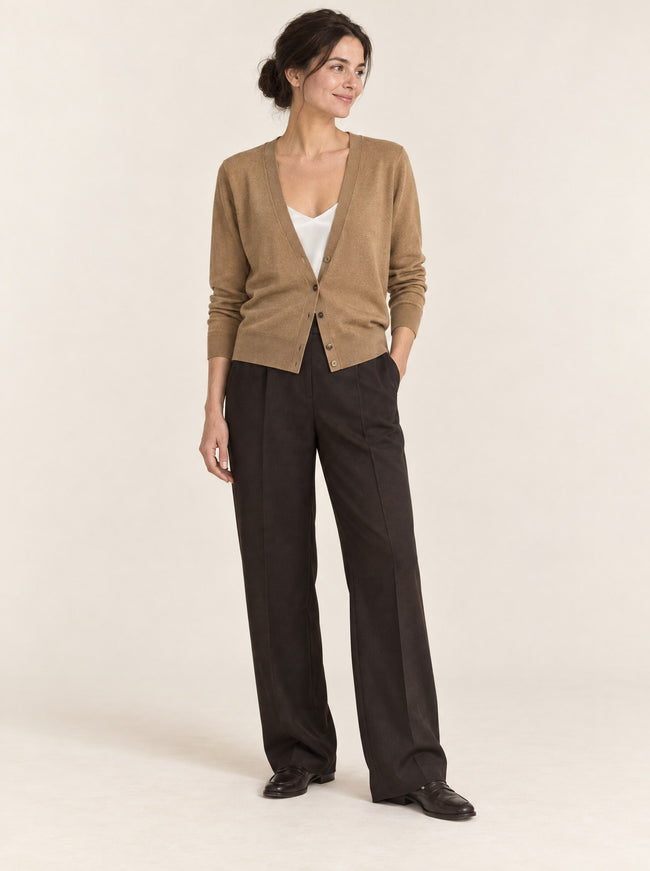 Élodie Cashmere V-Neck Cardigan in Camel