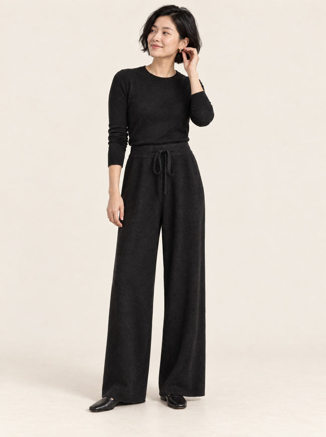 Inès Wool Wide-Leg Trousers in Black