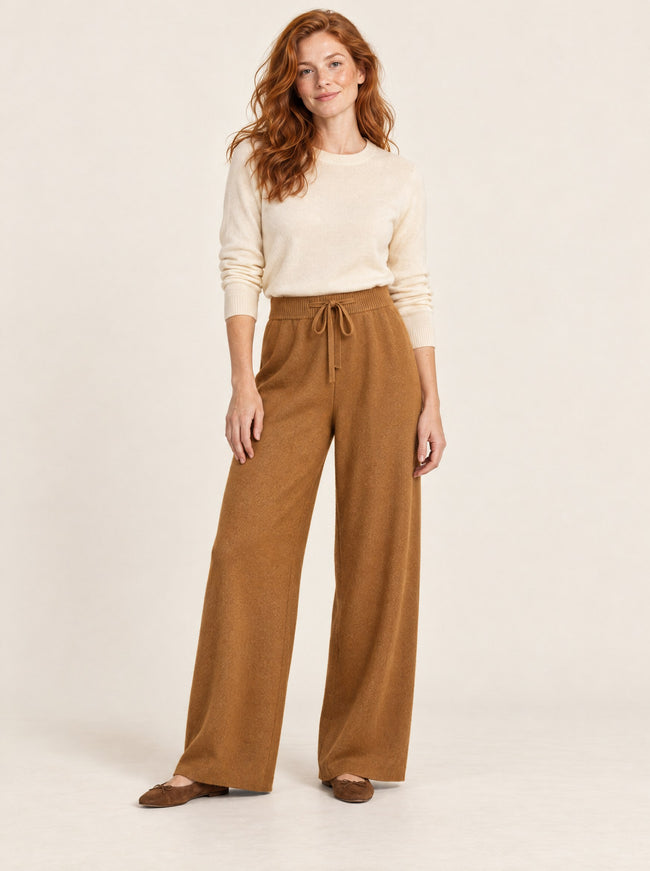 Inès Wool Wide-Leg Trousers in Caramel