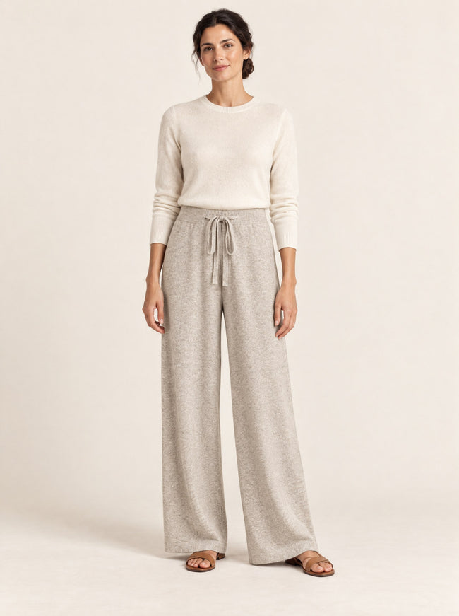 Inès Wool Wide-Leg Trousers in Oat