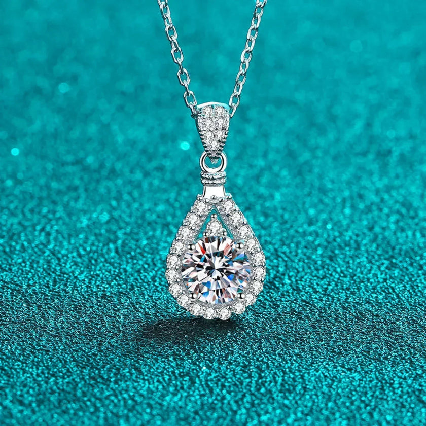 Pear Shaped 925 Sterling Silver Moissanite Necklace Ava