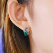 Rectangular Cut Sterling Silver Emerald Studs Earrings Anna