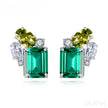 Rectangular Cut Sterling Silver Emerald Studs Earrings Anna