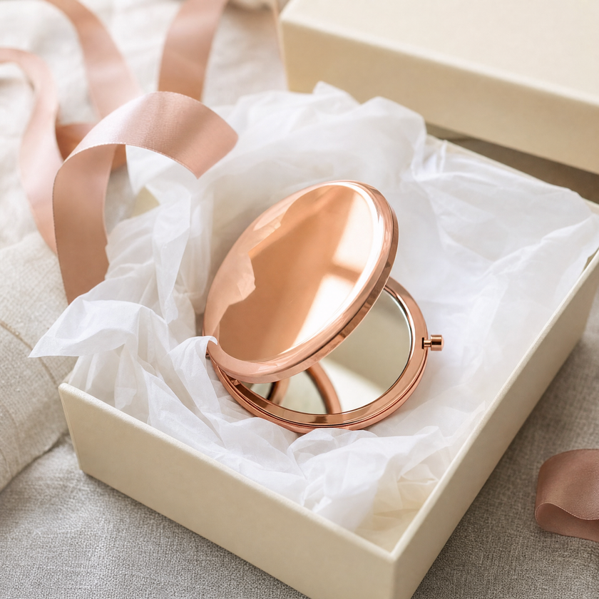 Rose gold compact mirror free gift in gift box