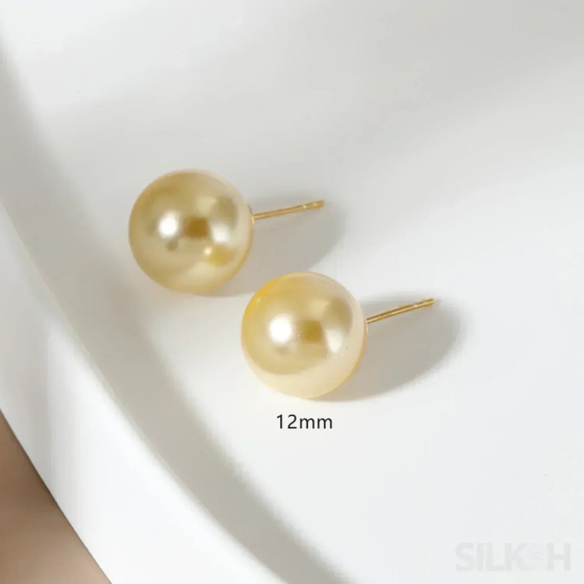 Round 18K Gold Plated Sterling Silver Pearl Stud Earrings Kya