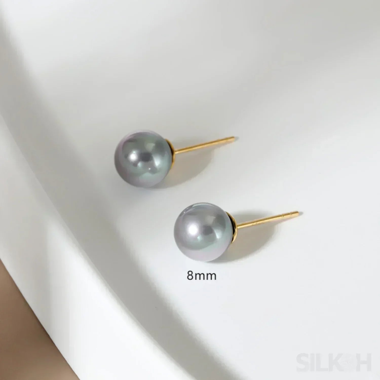 Round 18K Gold Plated Sterling Silver Pearl Stud Earrings Kya