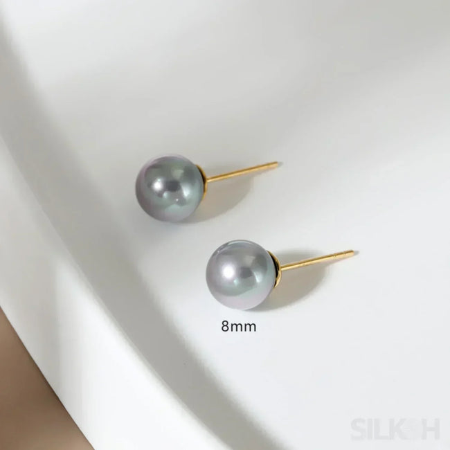 Round 18K Gold Plated Sterling Silver Pearl Stud Earrings Kya