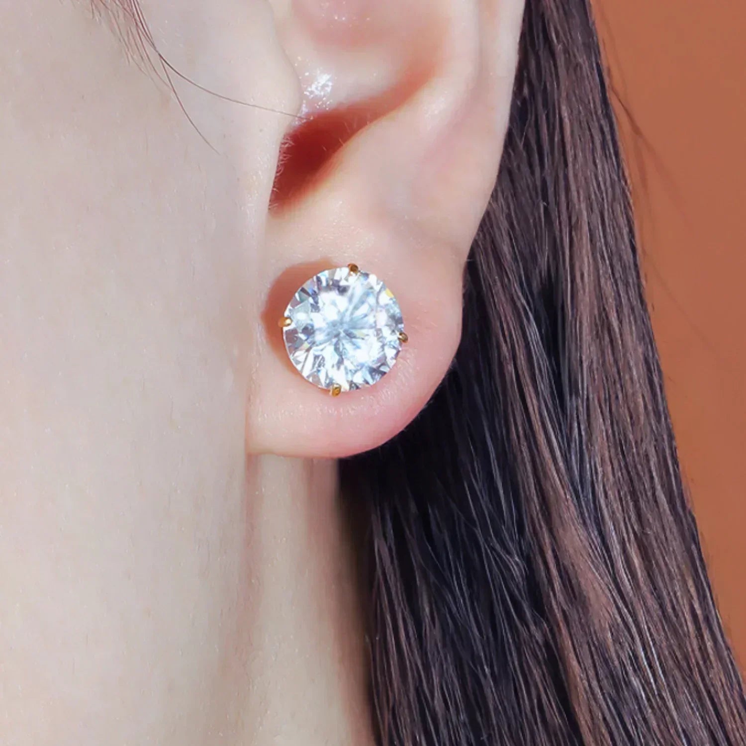Round Four Prong Sterling Silver Zircon Inlaid Earrings Ora