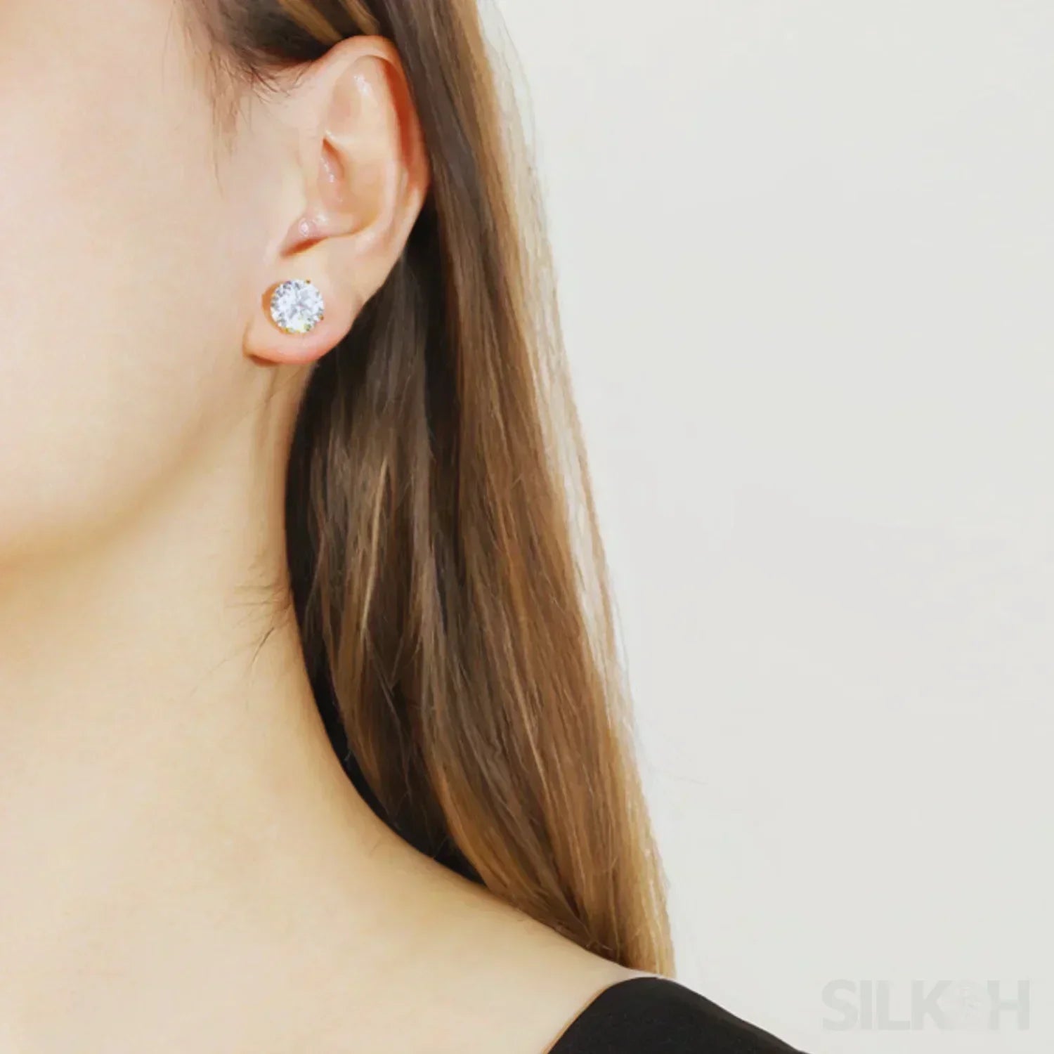 Round Four Prong Sterling Silver Zircon Inlaid Earrings Ora