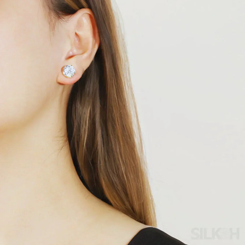 Round Four Prong Sterling Silver Zircon Inlaid Earrings Ora