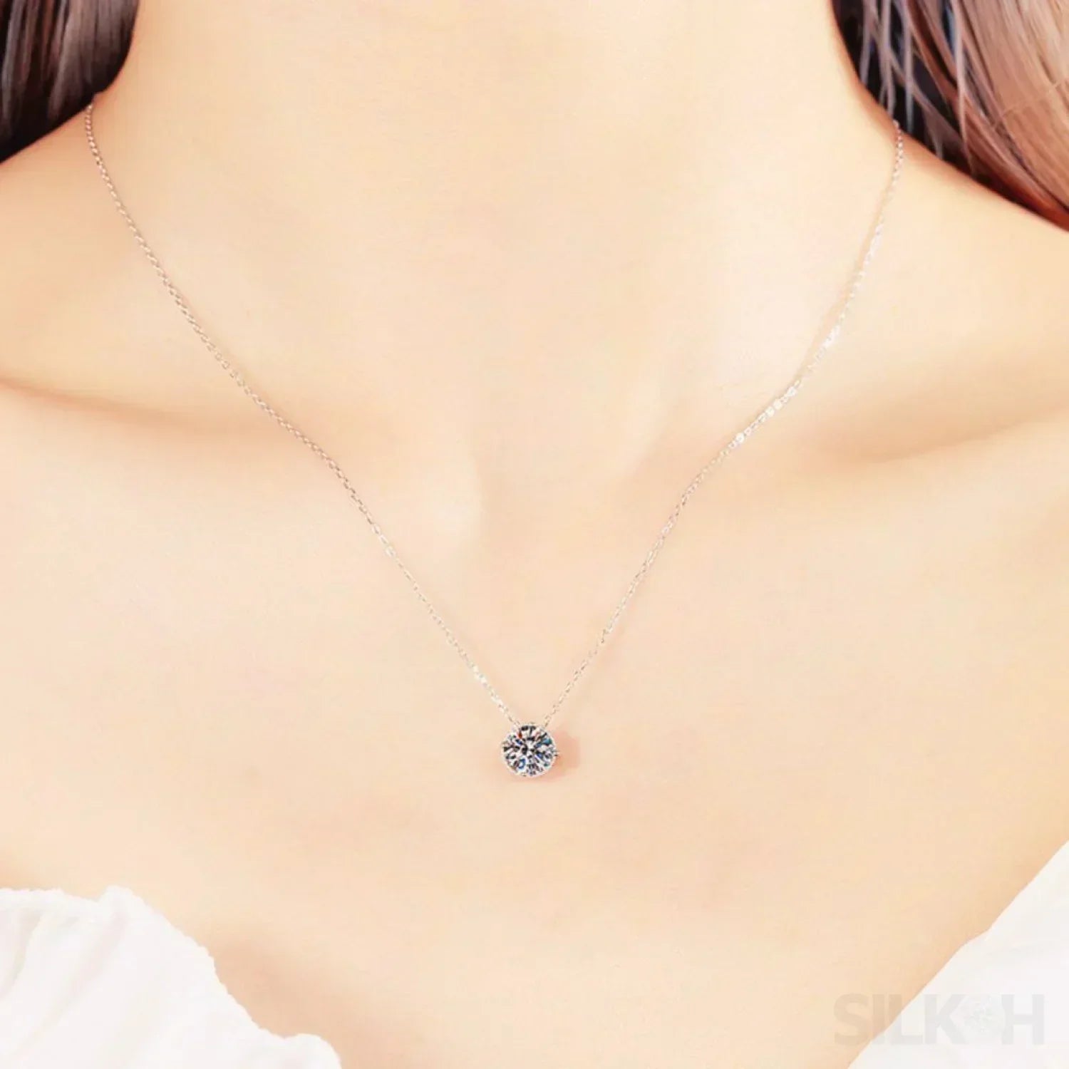 Round Pie 925 Sterling Silver Moissanite Necklace Cal