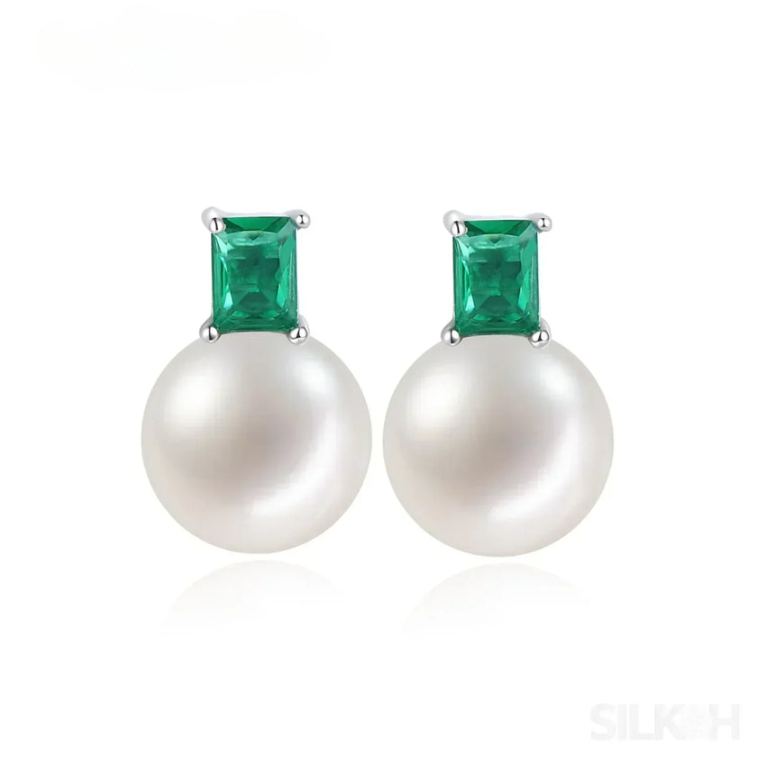 Round Sterling Silver CZ Pearl Stud Earrings Alyssa