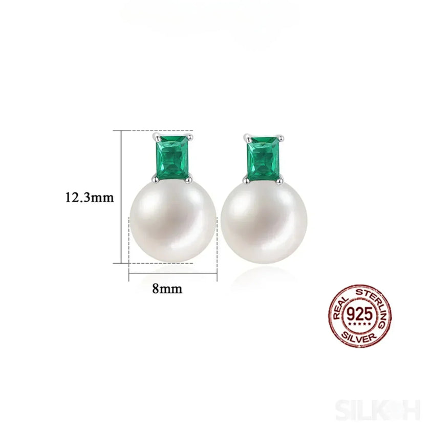 Round Sterling Silver CZ Pearl Stud Earrings Alyssa