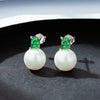 Round Sterling Silver CZ Pearl Stud Earrings Alyssa