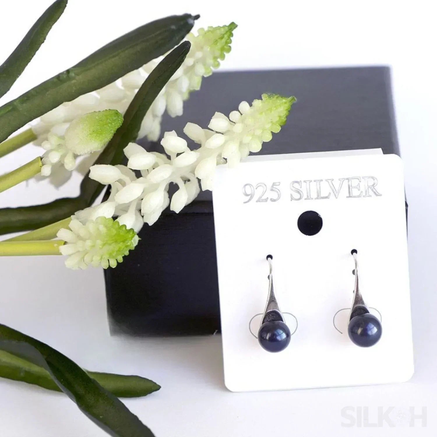 Round Sterling Silver pearl Drop Earrings Ann