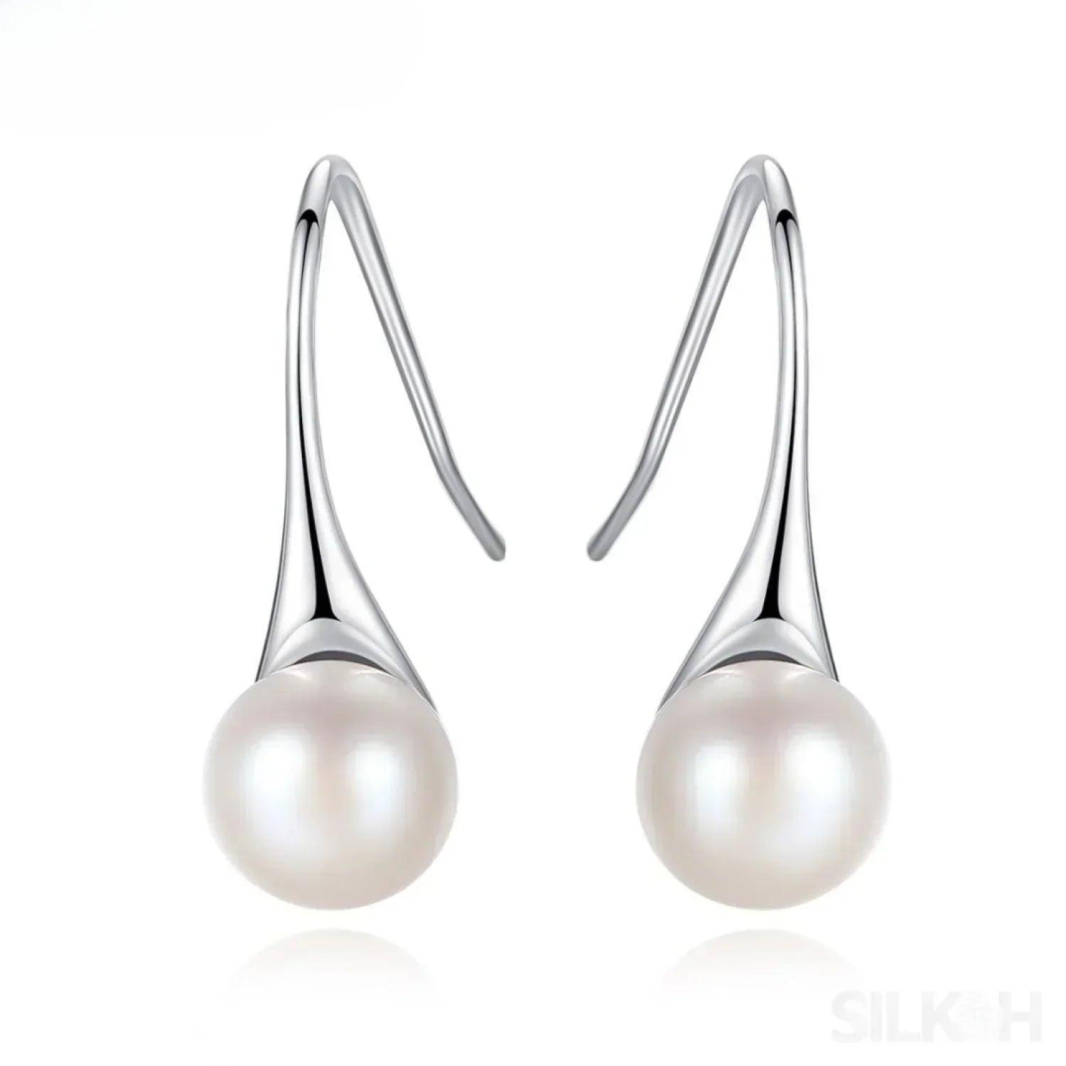 Round Sterling Silver pearl Drop Earrings Ann