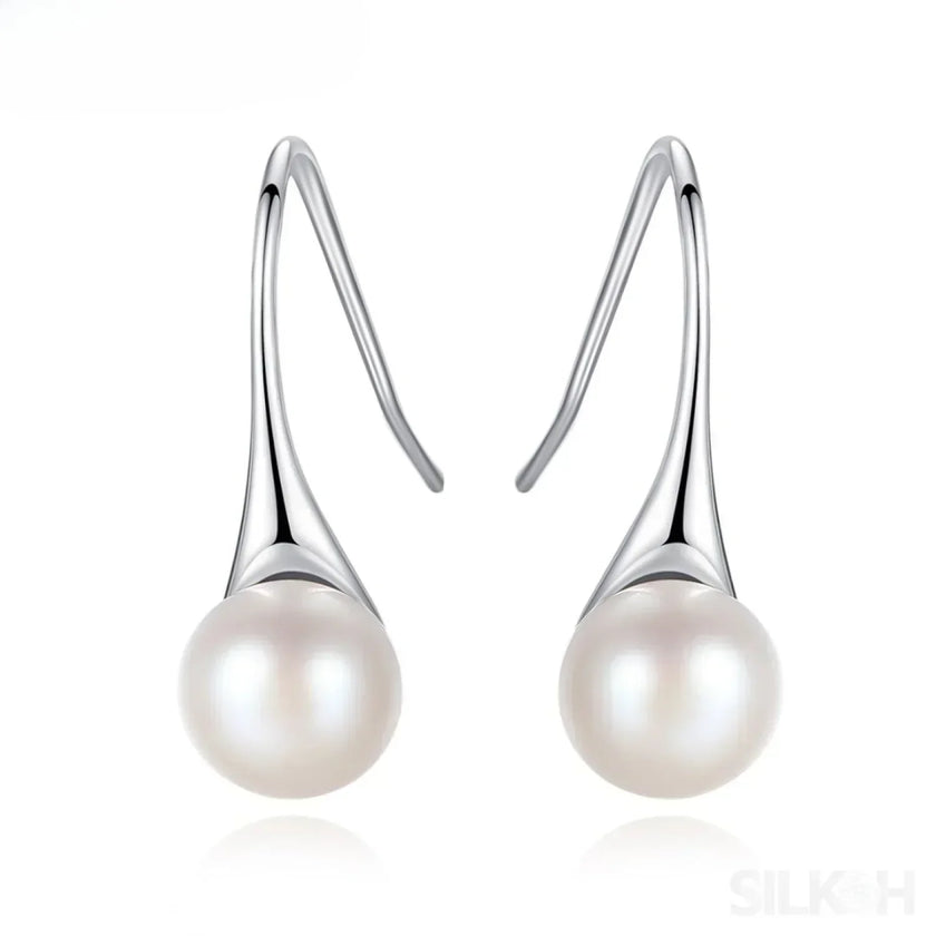 Round Sterling Silver pearl Drop Earrings Ann