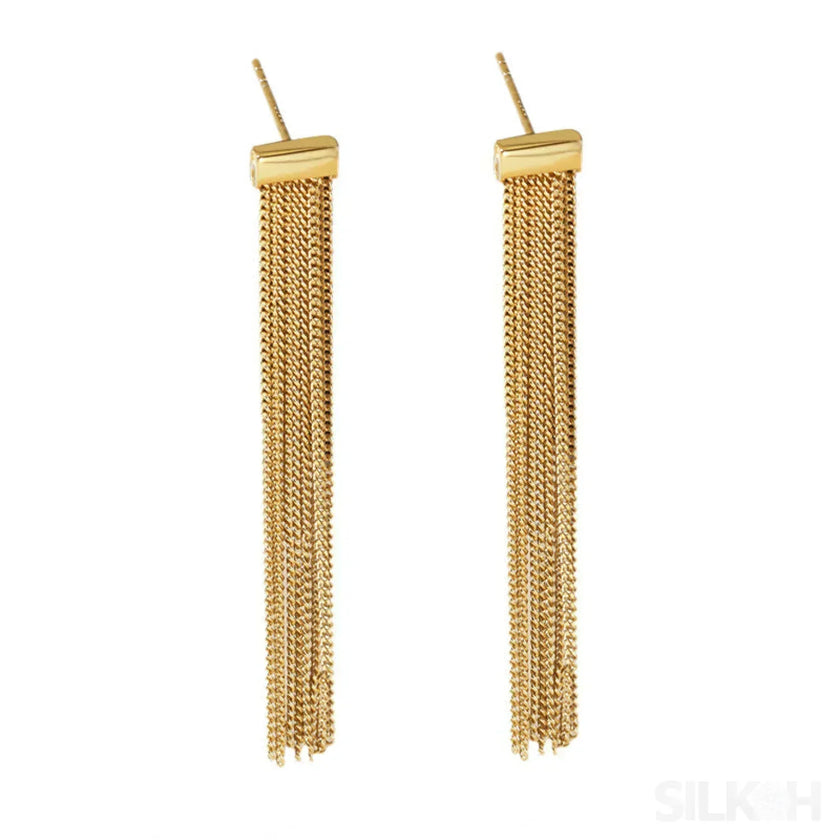 Simple Tassel Sterling Silver Fringe Drop Earrings Fay