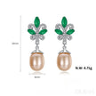 Sterling Silver Pearl Drop Emerald Leaf Earring Athena