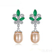 Sterling Silver Pearl Drop Emerald Leaf Earring Athena