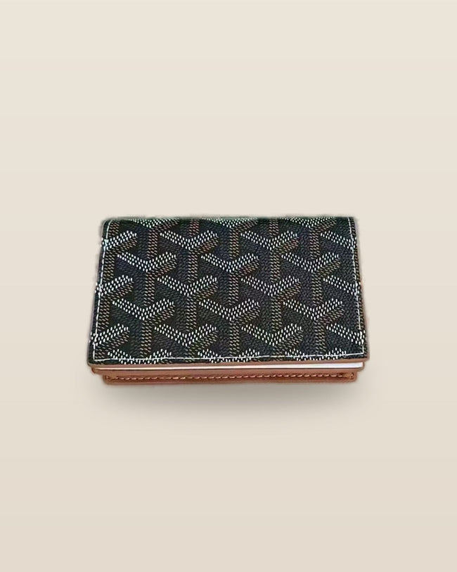 Honore Chevron Card Wallet - Black-Brown