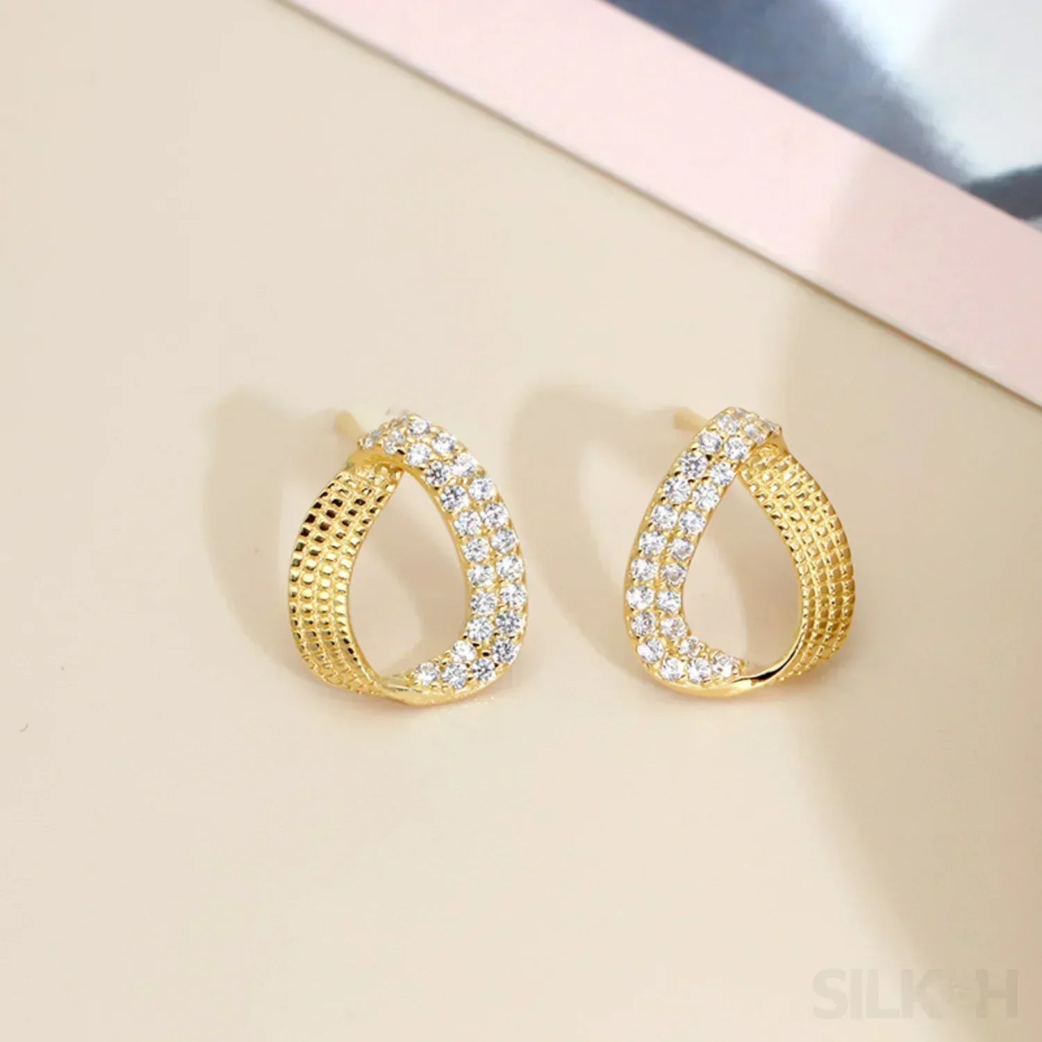 Zircon Inlaid 18K Gold Plated Sterling Silver Minimalist Stud Earrings Mia